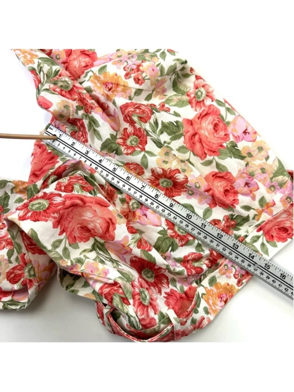 Mango linen cotton floral straight leg pant Size 4 belted Cottagecore Feminine